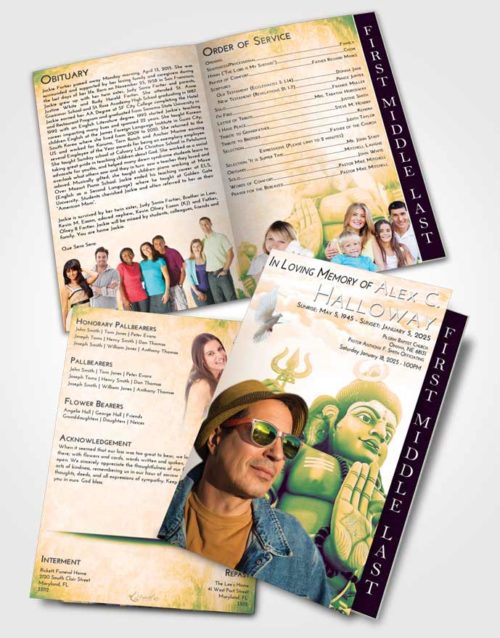 2 Page Graduated Step Fold Funeral Program Template Brochure Emerald Serenity Shiva Divinity