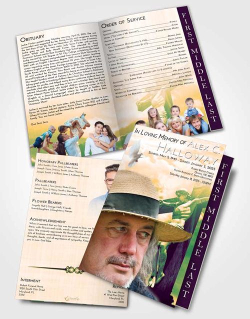 2 Page Graduated Step Fold Funeral Program Template Brochure Emerald Serenity Spiritual Cross
