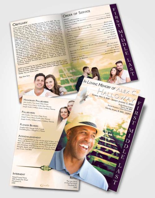 2 Page Graduated Step Fold Funeral Program Template Brochure Emerald Serenity Stairway for the Soul