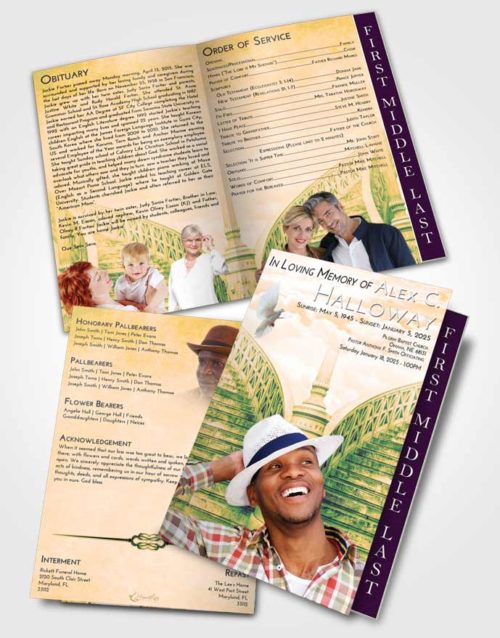 2 Page Graduated Step Fold Funeral Program Template Brochure Emerald Serenity Stairway of Love
