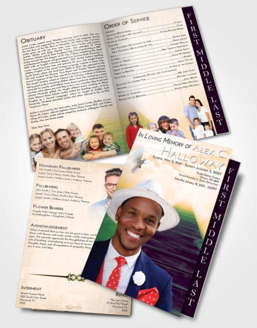 2 Page Graduated Step Fold Funeral Program Template Brochure Emerald Serenity Stairway to Eternity