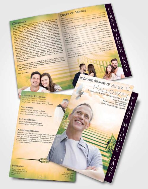 2 Page Graduated Step Fold Funeral Program Template Brochure Emerald Serenity Stairway to Freedom