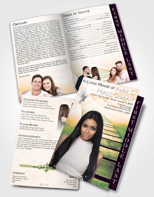 2 Page Graduated Step Fold Funeral Program Template Brochure Emerald Serenity Stairway to Life