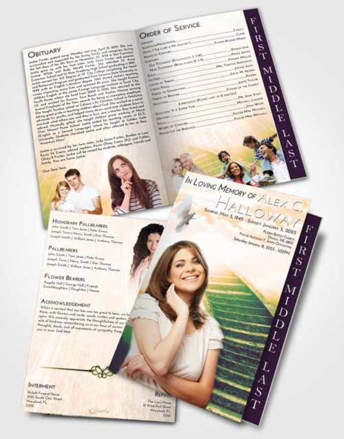 2 Page Graduated Step Fold Funeral Program Template Brochure Emerald Serenity Stairway to Magnificence