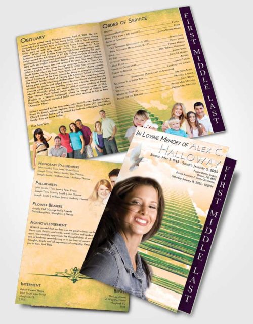 2 Page Graduated Step Fold Funeral Program Template Brochure Emerald Serenity Steps to Heaven