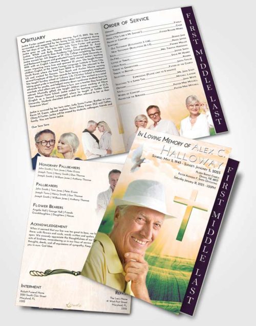 2 Page Graduated Step Fold Funeral Program Template Brochure Emerald Serenity The Cross of Life