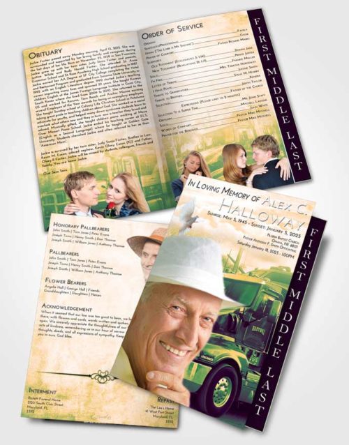 2 Page Graduated Step Fold Funeral Program Template Brochure Emerald Serenity Trucker Days