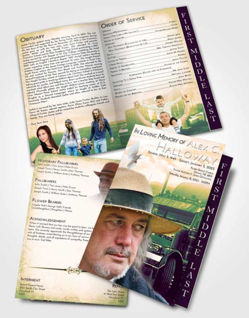2 Page Graduated Step Fold Funeral Program Template Brochure Emerald Serenity Trucker Drive