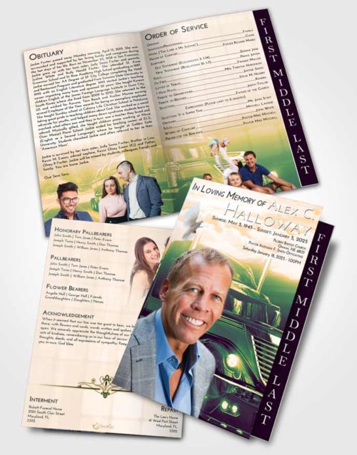 2 Page Graduated Step Fold Funeral Program Template Brochure Emerald Serenity Trucker Life