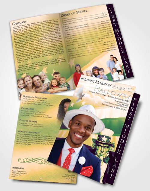 2 Page Graduated Step Fold Funeral Program Template Brochure Emerald Serenity Uncle Sam