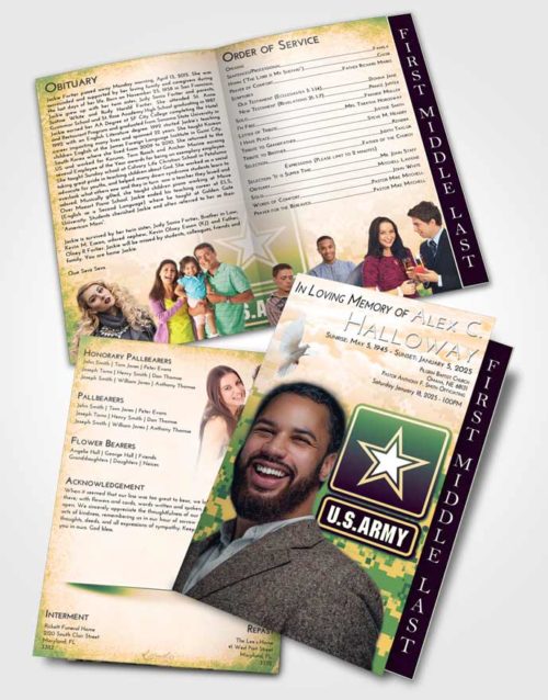 2 Page Graduated Step Fold Funeral Program Template Brochure Emerald Serenity United States Army