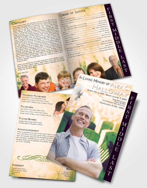 2 Page Graduated Step Fold Funeral Program Template Brochure Emerald Serenity Veteran Service