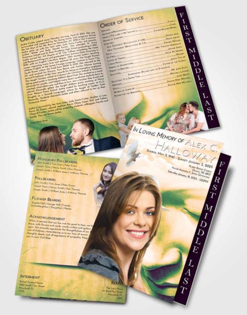 2 Page Graduated Step Fold Funeral Program Template Brochure Emerald Serenity Virgin Mary
