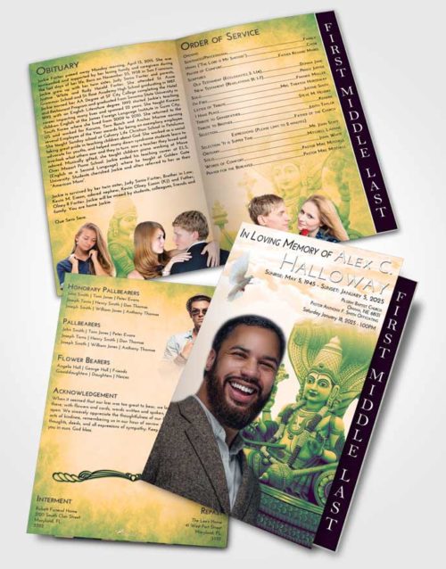 2 Page Graduated Step Fold Funeral Program Template Brochure Emerald Serenity Vishnu Desire