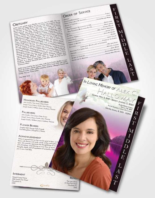 2 Page Graduated Step Fold Funeral Program Template Brochure Emerald Sun Blaze