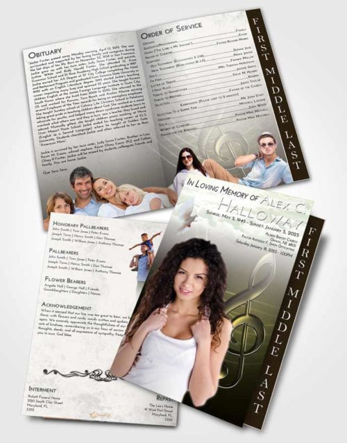 2 Page Graduated Step Fold Funeral Program Template Brochure Emerald Sunrise Allegro