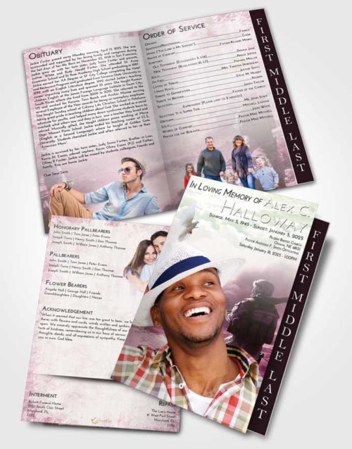 2 Page Graduated Step Fold Funeral Program Template Brochure Emerald Sunrise Army Life