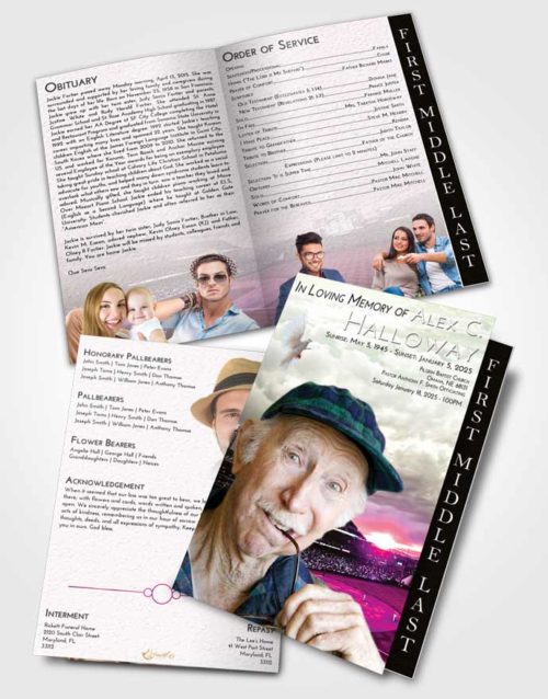 2 Page Graduated Step Fold Funeral Program Template Brochure Emerald Sunrise Baseball Stadium