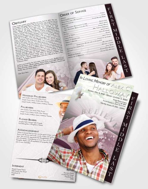 2 Page Graduated Step Fold Funeral Program Template Brochure Emerald Sunrise Bible Belief