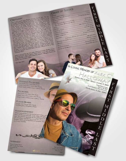 2 Page Graduated Step Fold Funeral Program Template Brochure Emerald Sunrise Cowboy Desire