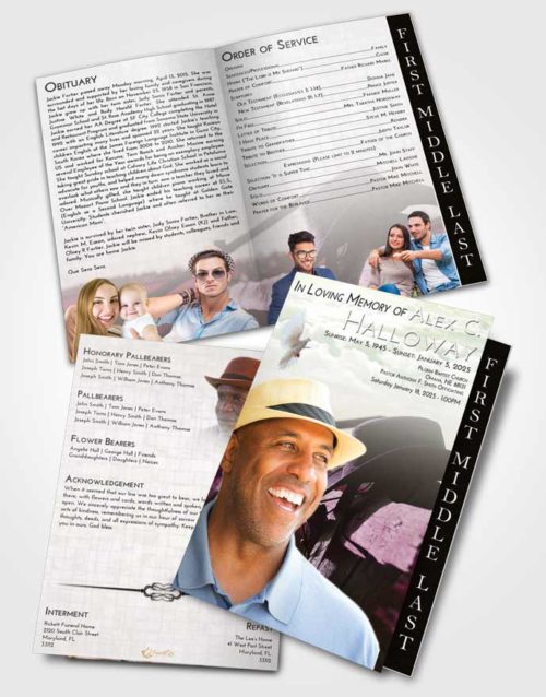 2 Page Graduated Step Fold Funeral Program Template Brochure Emerald Sunrise Cowboy Honor