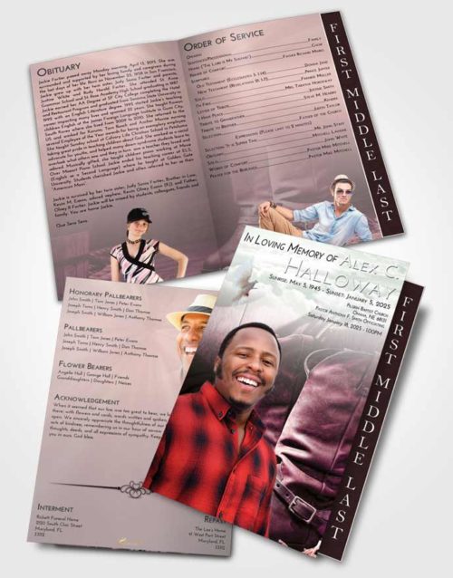 2 Page Graduated Step Fold Funeral Program Template Brochure Emerald Sunrise Cowboy Love