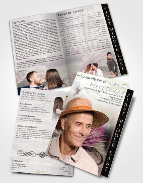2 Page Graduated Step Fold Funeral Program Template Brochure Emerald Sunrise Fishing Serenity