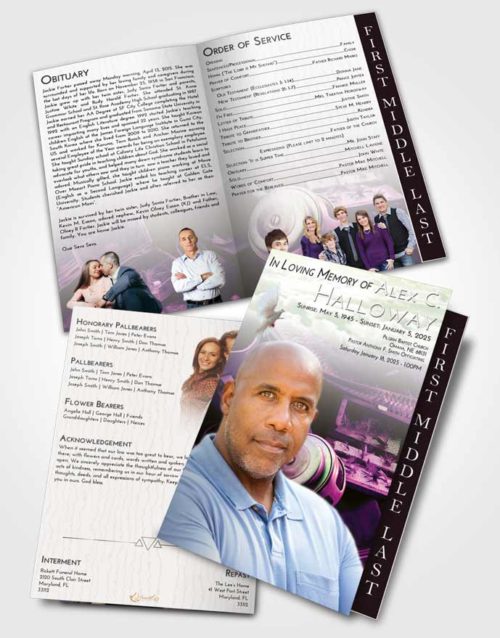 2 Page Graduated Step Fold Funeral Program Template Brochure Emerald Sunrise Fishing Tackle
