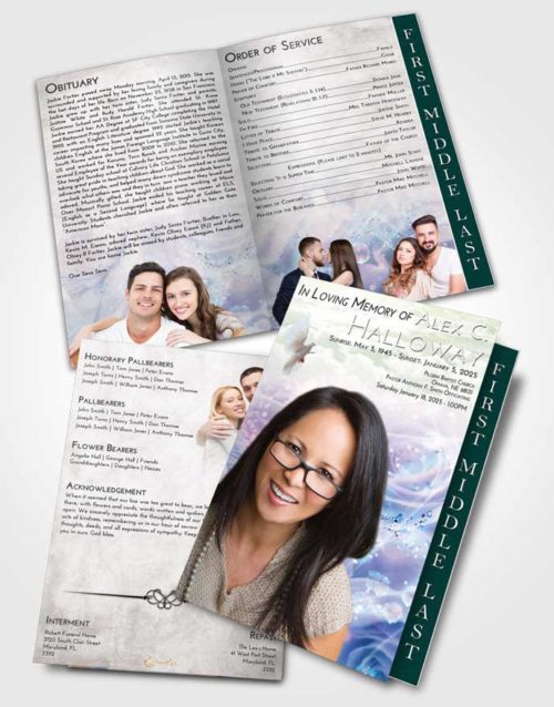 2 Page Graduated Step Fold Funeral Program Template Brochure Emerald Sunrise Floral Relaxation