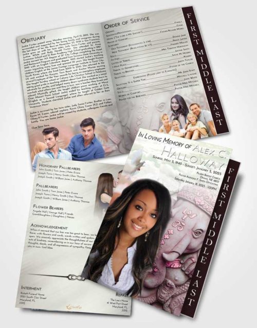 2 Page Graduated Step Fold Funeral Program Template Brochure Emerald Sunrise Ganesha Divinity