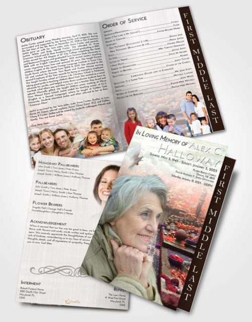 2 Page Graduated Step Fold Funeral Program Template Brochure Emerald Sunrise Gardening Desire
