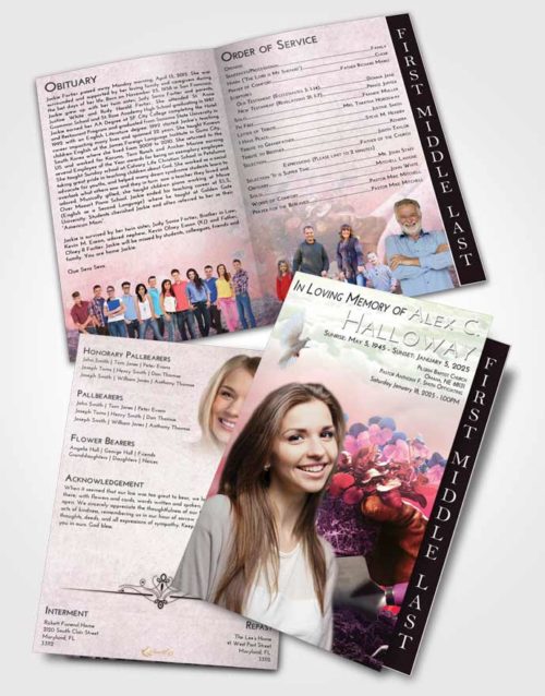 2 Page Graduated Step Fold Funeral Program Template Brochure Emerald Sunrise Gardening Passion