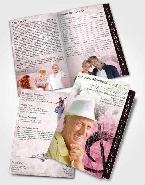 2 Page Graduated Step Fold Funeral Program Template Brochure Emerald Sunrise Harmonica