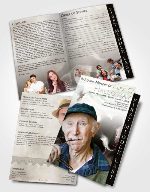 2 Page Graduated Step Fold Funeral Program Template Brochure Emerald Sunrise Hockey Paradise