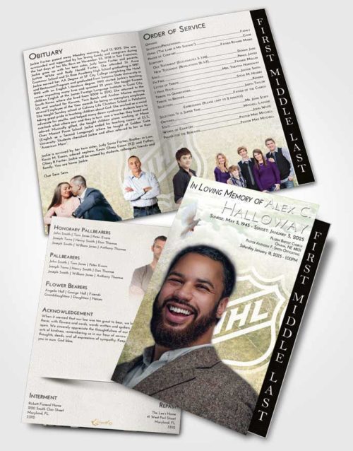 2 Page Graduated Step Fold Funeral Program Template Brochure Emerald Sunrise Hockey Tranquility