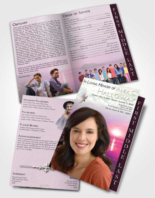 2 Page Graduated Step Fold Funeral Program Template Brochure Emerald Sunrise Italian Sun