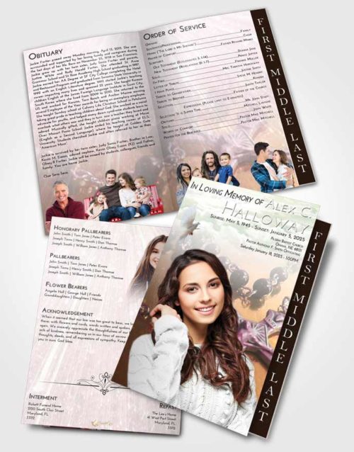 2 Page Graduated Step Fold Funeral Program Template Brochure Emerald Sunrise Rosary Faith