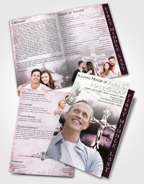2 Page Graduated Step Fold Funeral Program Template Brochure Emerald Sunrise Rosary Life