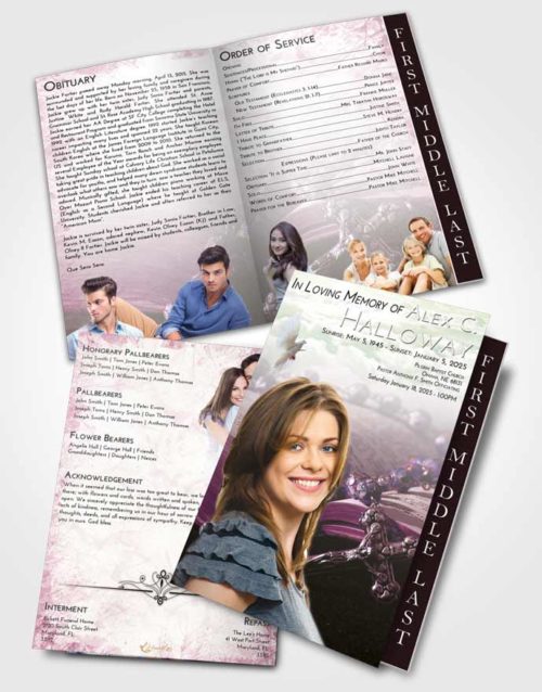 2 Page Graduated Step Fold Funeral Program Template Brochure Emerald Sunrise Rosary Prayer