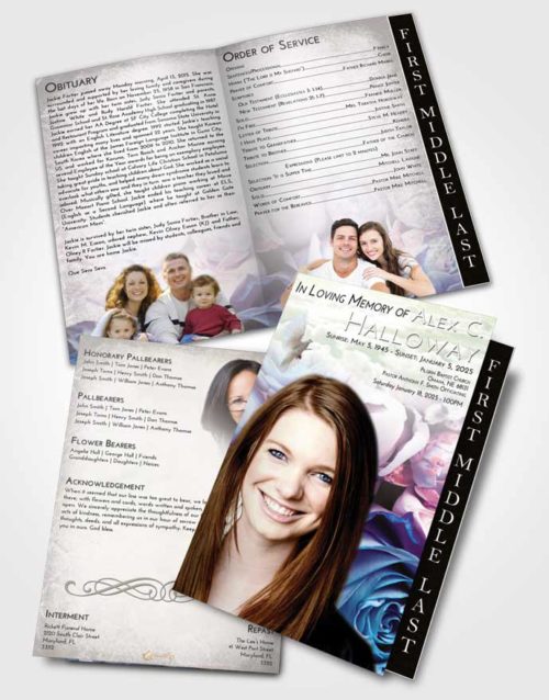 2 Page Graduated Step Fold Funeral Program Template Brochure Emerald Sunrise Rose Magic