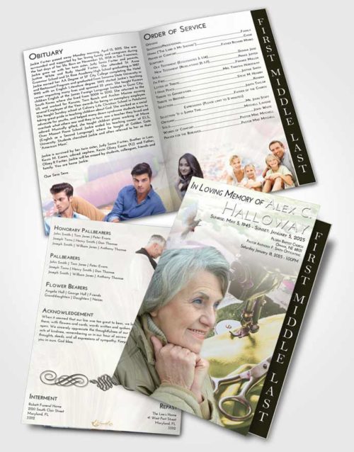 2 Page Graduated Step Fold Funeral Program Template Brochure Emerald Sunrise Sewing Love