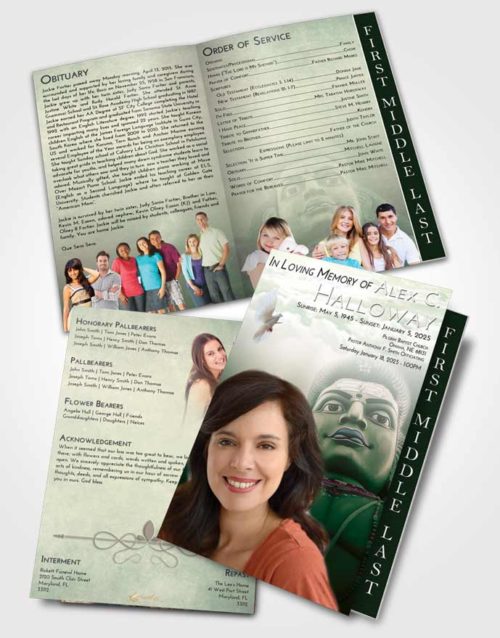 2 Page Graduated Step Fold Funeral Program Template Brochure Emerald Sunrise Shiva Surprise