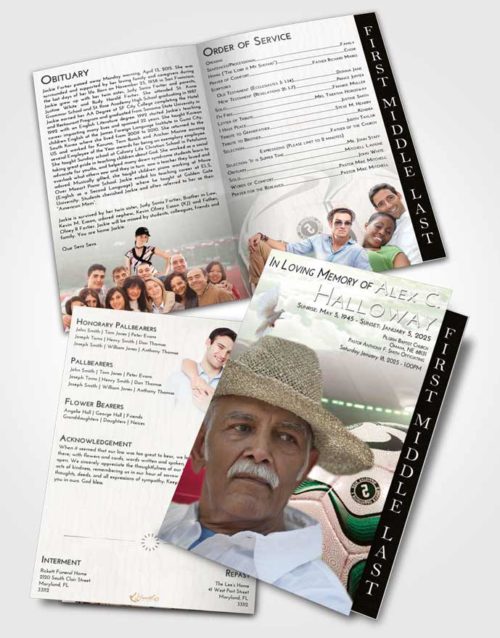 2 Page Graduated Step Fold Funeral Program Template Brochure Emerald Sunrise Soccer Life