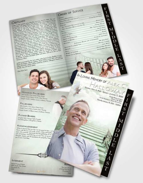 2 Page Graduated Step Fold Funeral Program Template Brochure Emerald Sunrise Stairway to Freedom