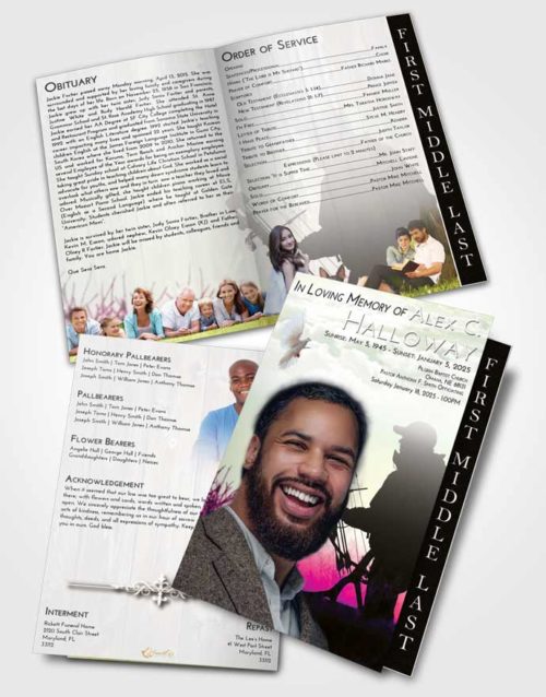 2 Page Graduated Step Fold Funeral Program Template Brochure Emerald Sunrise The Hunt