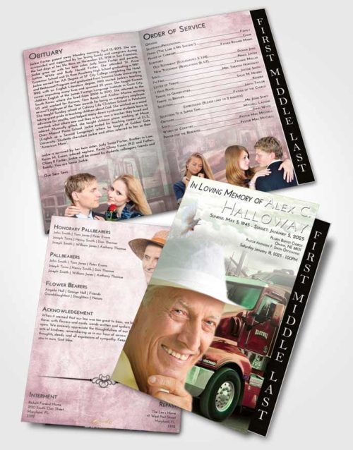 2 Page Graduated Step Fold Funeral Program Template Brochure Emerald Sunrise Trucker Days
