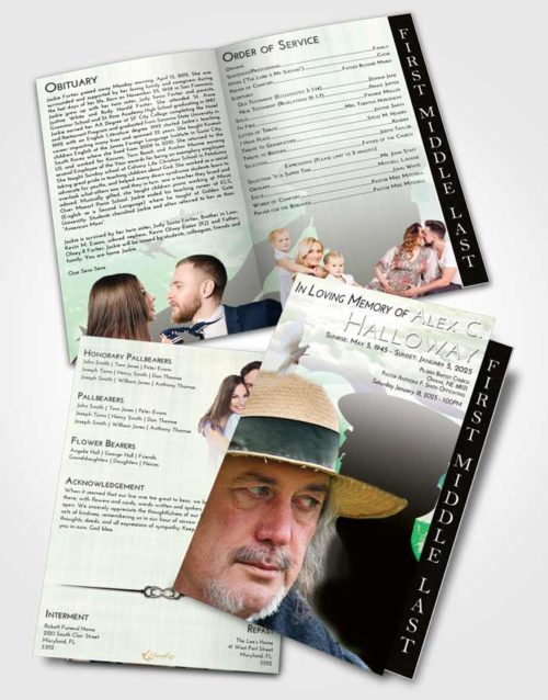2 Page Graduated Step Fold Funeral Program Template Brochure Emerald Sunrise Veterans Sacrifice