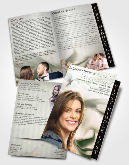 2 Page Graduated Step Fold Funeral Program Template Brochure Emerald Sunrise Virgin Mary