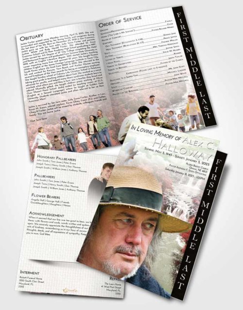 2 Page Graduated Step Fold Funeral Program Template Brochure Emerald Sunrise Waterfall Liberty