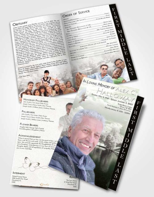 2 Page Graduated Step Fold Funeral Program Template Brochure Emerald Sunrise White Winter Park